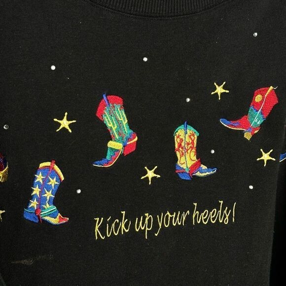 VTG Western Cowboy Boots “Keep Up Your Heels” Pullover - Picture 3 of 7